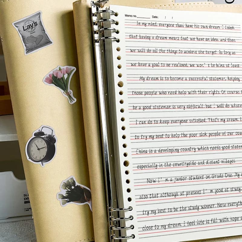 B5/A4 Loose-Leaf English Notebook, Soft Leather Cover, Detachable Binder, No Hand Hurting Design, For Middle High School Student
