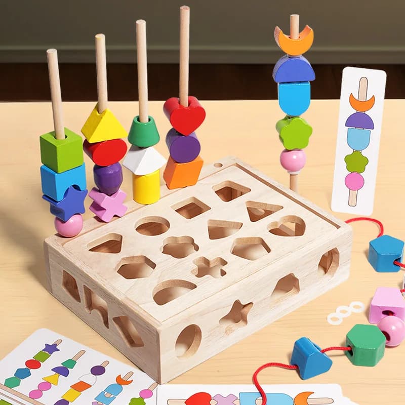 Educational Wooden Beads Five Stacks Colorful Sensory Early Education Children's Intelligence Development Toy for Toddlers
