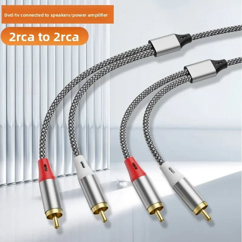 Double RCA Audio Cable, 2 Pairs of RCA Cables for Computer, TV, Amplifier, Subwoofer, and Speaker Connection