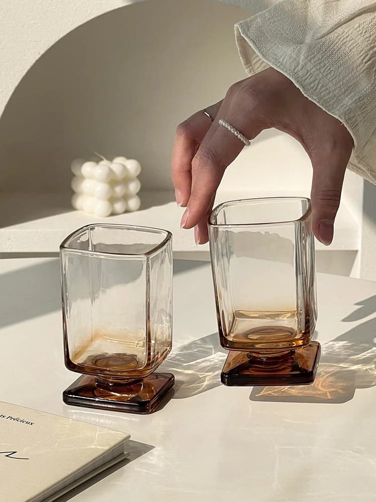 Retro Design Glass Cup for Home Use Whiskey Cocktail Drinks Small Design Sense Multi-Functional Transparent Glassware