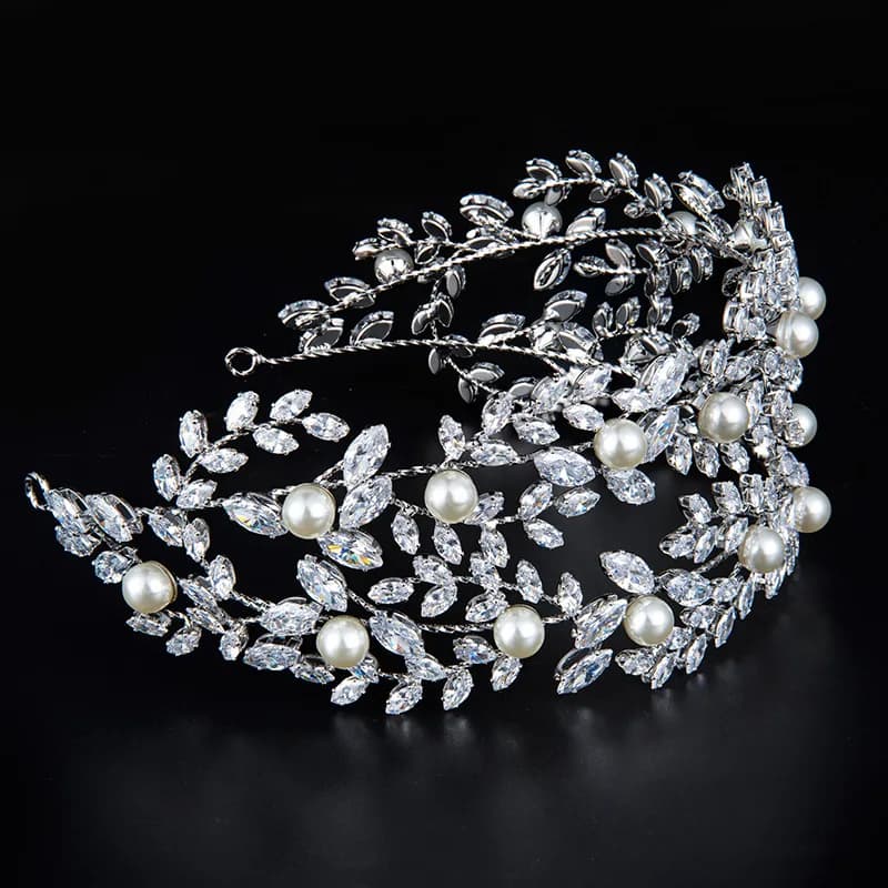 Wedding Hair Accessories Bridal Headband Diadems Crystal CZ Pearl Elegant Bride Tiaras And Crowns Birthday Party Women Headpiece