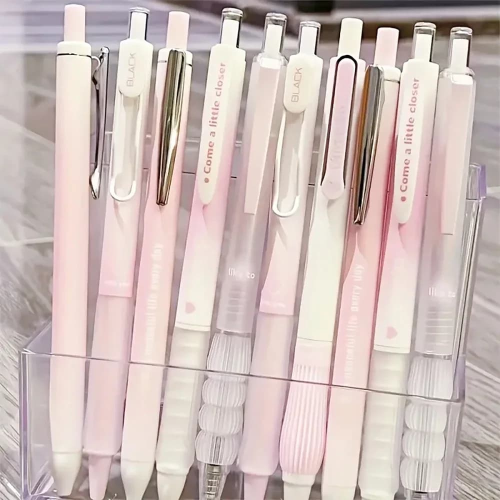 5PCS Chic Pink Blush Retractable Gel Pens, 0.5mm Fine Point Black Ink, Smooth Writing for Daily Office & School Supplies