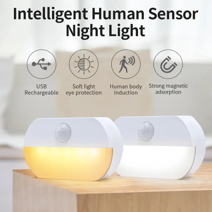 Indoor LED Night Light Motion Sensor Lamp Stick on Nightlight Battery Operated Lights for Hallway Stair Bathroom Closet Bedroom