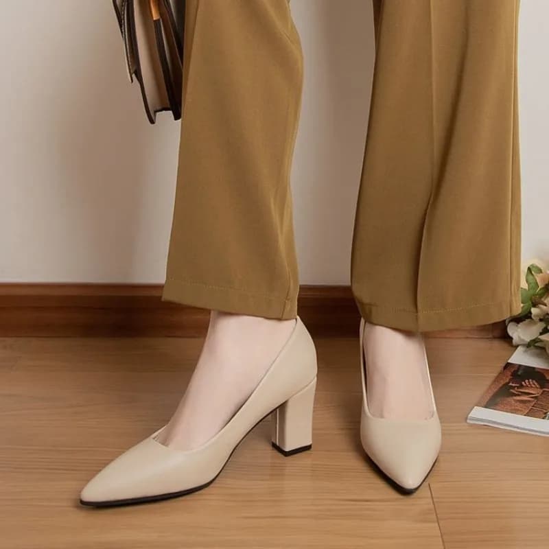 High Heels Women 2025 Summer New Pointed Shallow Mouth Work Shoes Thick Heel Fashion Versatile High Heels