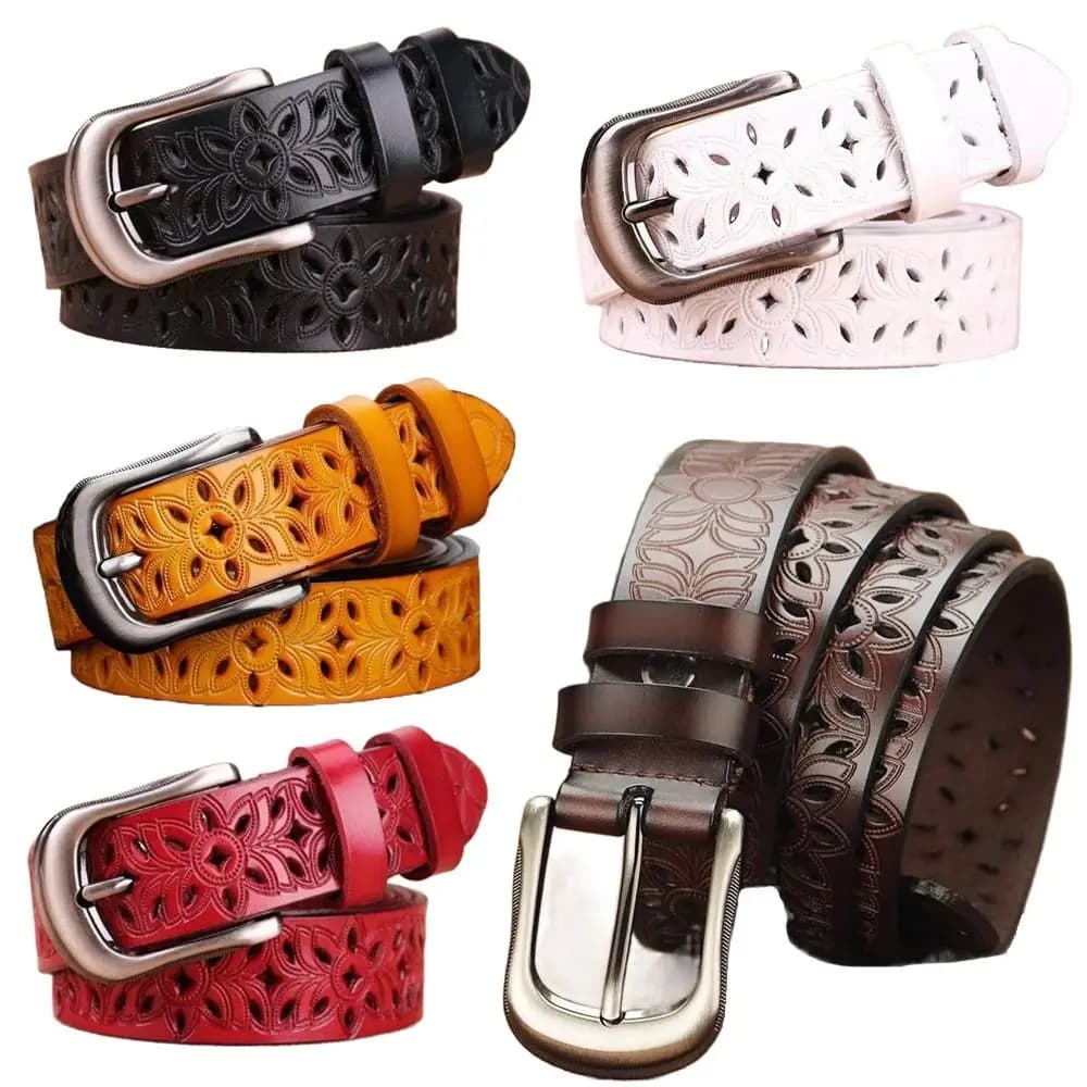 Women Leather Belts for Woman Belt Vintage Pin Buckle Strap Jeans Hollow Belt