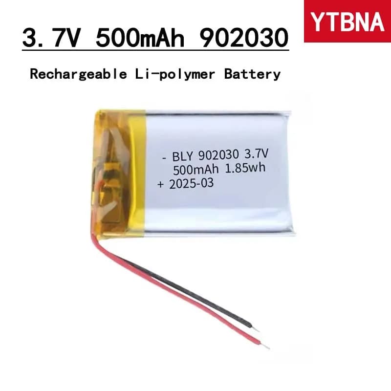 3.7V 500mAh 902030 Polymer Lithium Battery Rechargeable for Bluetooth Speaker Consumer Electronics Toys MP5 LED Light