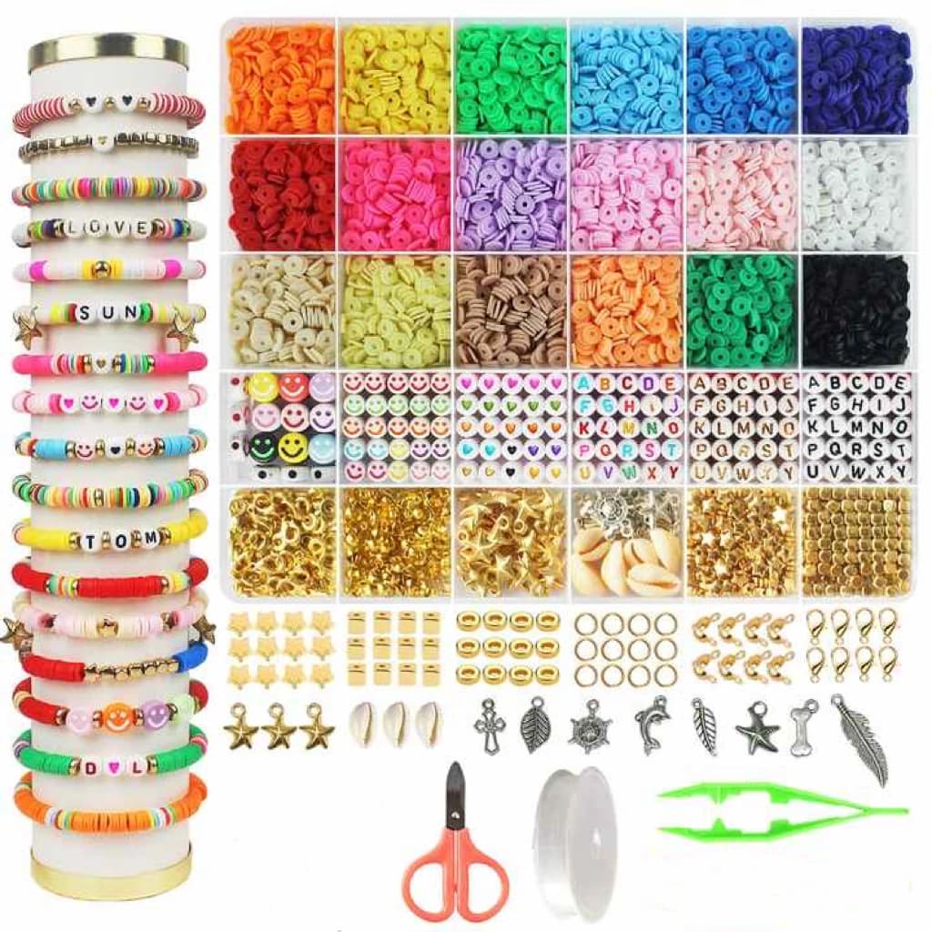 DIY Clay Beads Bracelet Making Kit Seed Beads Kit for Friendship Jewelry Making,Polymer Heishi Beads with Charms Gifts