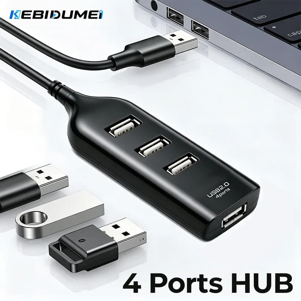 KEBIDUMEI USB Hub 4 Ports USB Splitter OTG Adapter USB 2.0 Hub For Mouse Keyboard PC Laptop Macbook Pro Computer Accessories