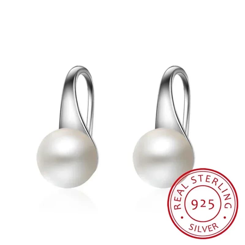 Hot Fine 925 Sterling Silver Earrings for Women Luxury Round Freshwater Pearl Hook Dangle Wedding Couple Gifts Jewelry