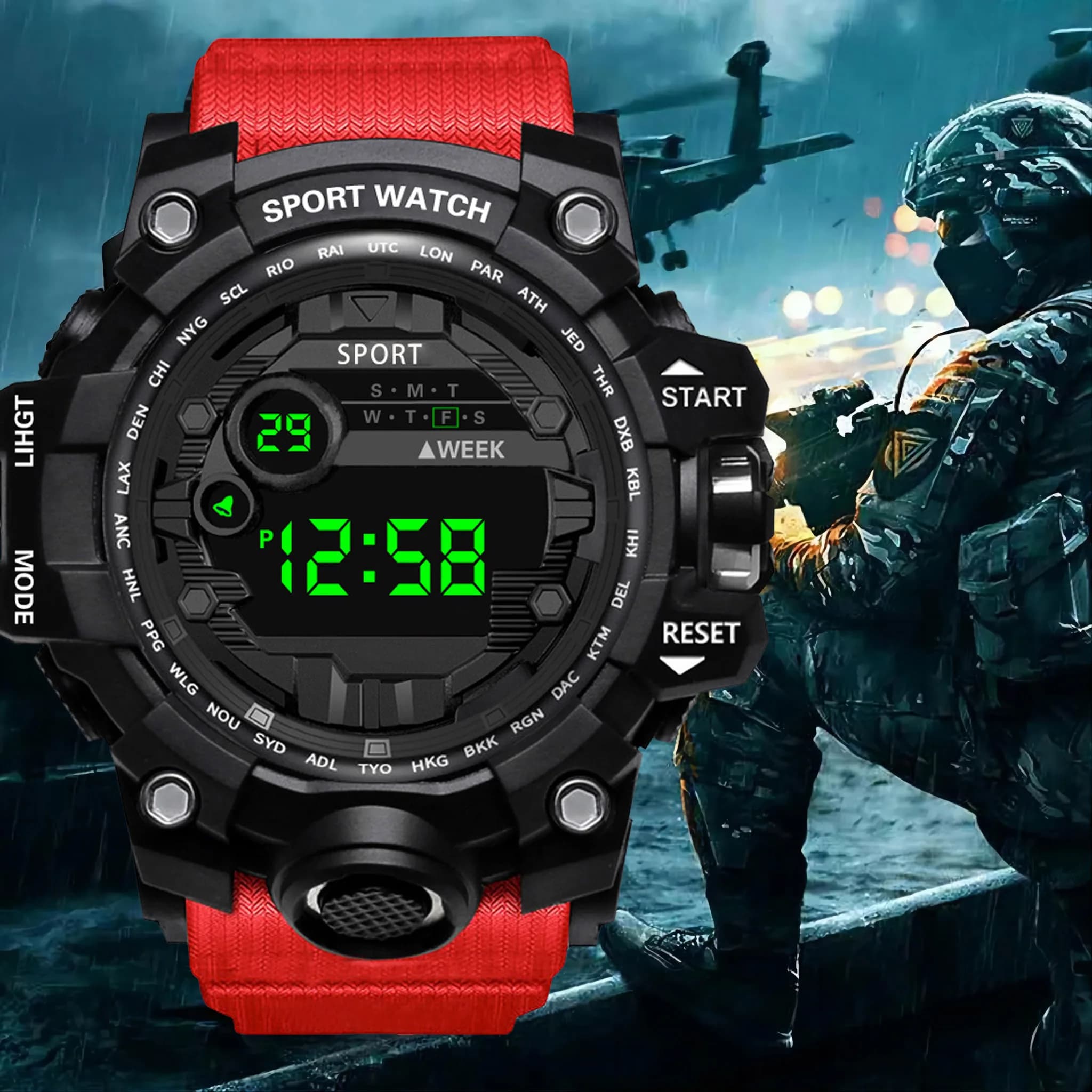 Men's Watch Fashion Sports Electronic Wristwatch Large Dial Multifunctional Waterproof Luminous Alarm Kids Male's Military Watch