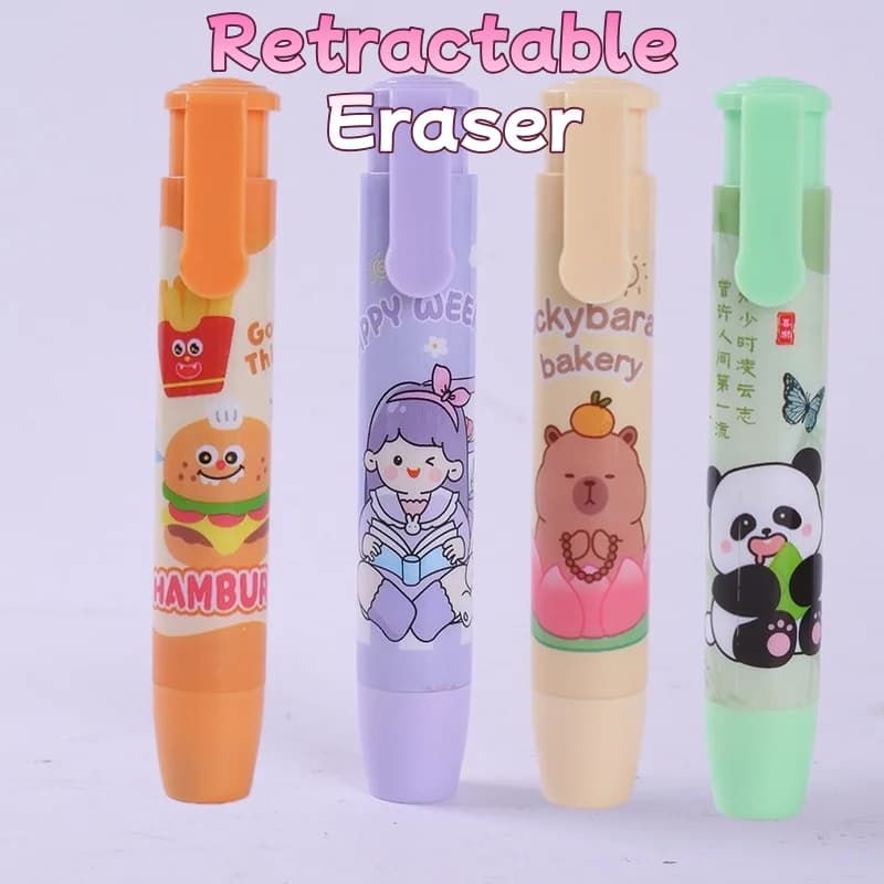 Retractable Eraser for Elementary Students Cartoon with Low-Dust Clean Erasing No-Trace School Supplies Children Stationery Gift