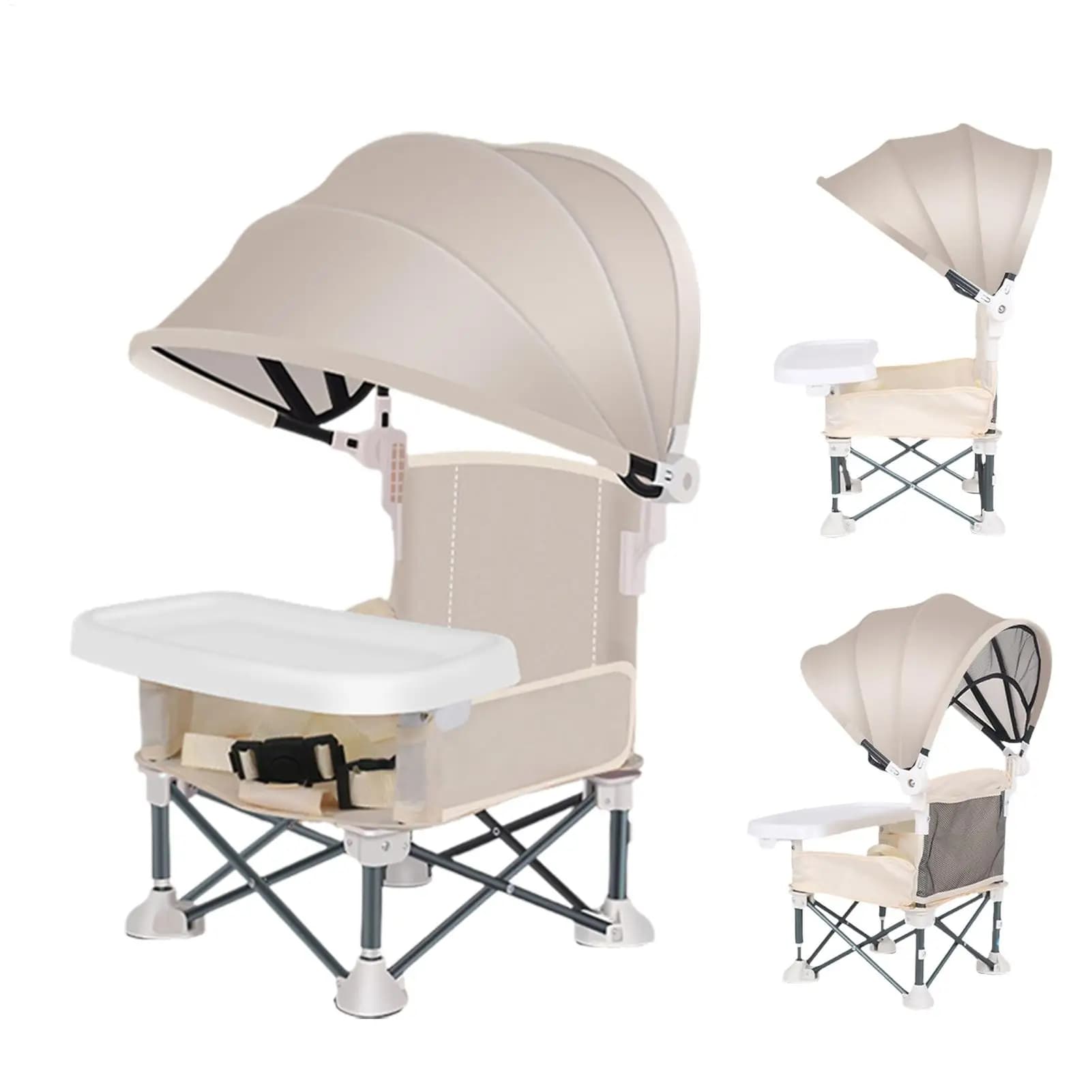 Foldable Baby Feeding Chair Baby Feeding Booster Chair With Sunshade And Removable Tray Portable High Chair Folding Booster Seat