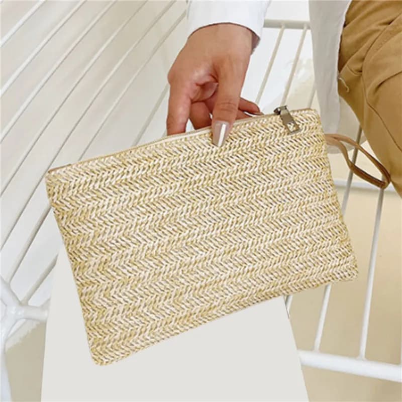 Clutch Bag for Women Handmade Backpack Fashion Ladies Wristlet Girl Phone Solid Straw Woven Coin Purse Beach Wallet Fresh Sweet