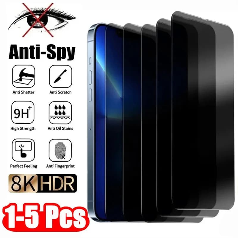 1-5Pcs Privacy Screen Protector for iPhone 17/16/15/14Pro Max/13/11/X/XS Max/XR - Anti-Spy Full Cover Tempered Glass