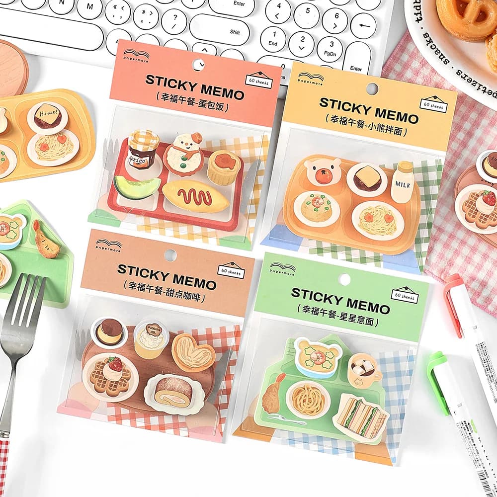 Mr. Paper 60 Sheets/Pack Sticky Note Lunch Themed DIY Notebook Decoration Suitable for Office and School Writing Notes