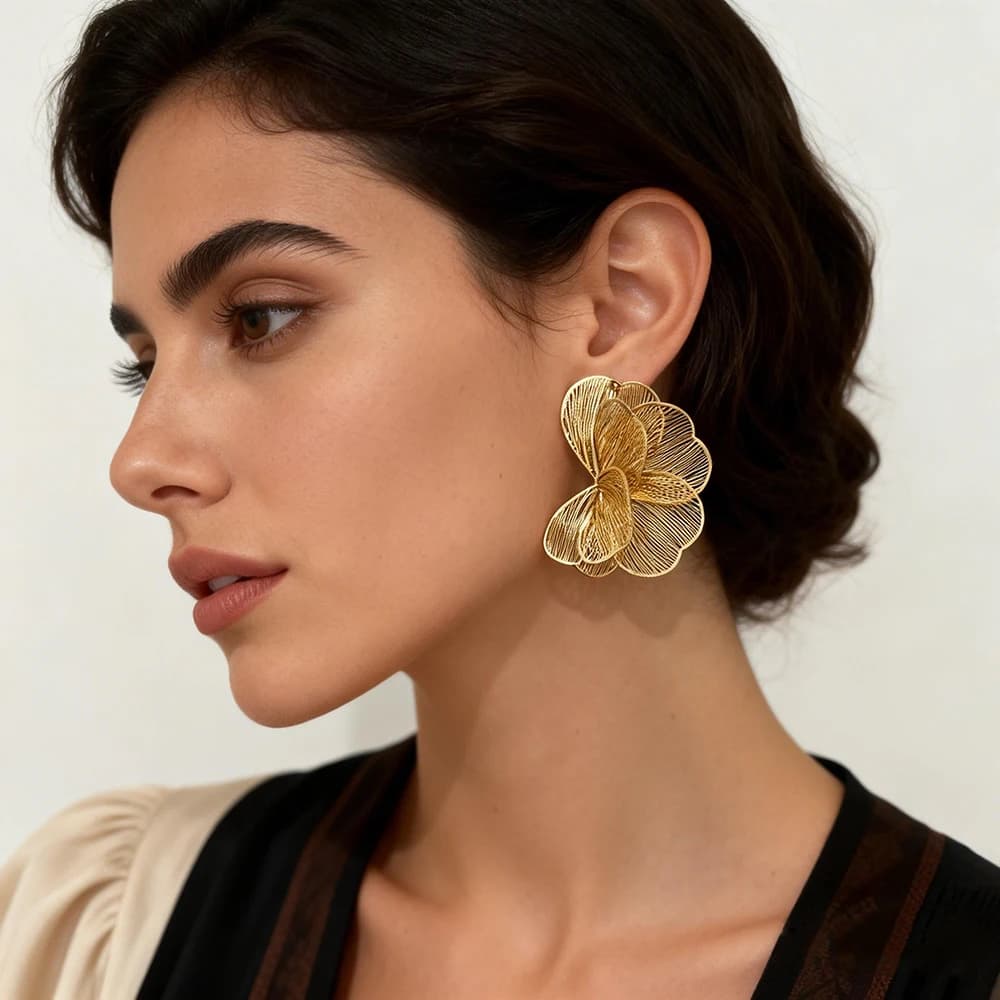 Exclusive Design Trendy Gold Color Flower Big Earrings Personality Fashion Statement Jewelry