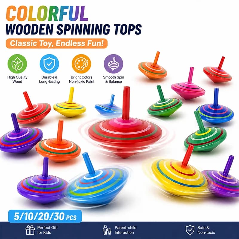 5/10/20/30pcs Spinning Toys Rainbow Wooden Gyro Tops for Kids Birthday Party Favors Classroom Prizes Sensory Play Gift