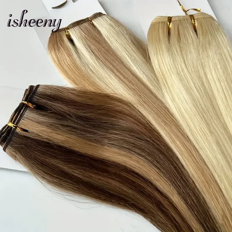 Highlight Blonde Human Hair Weft 12-22 Inches Double Weft Hair Bundles Sewing In Hair Weaves 50g/bundle For Women