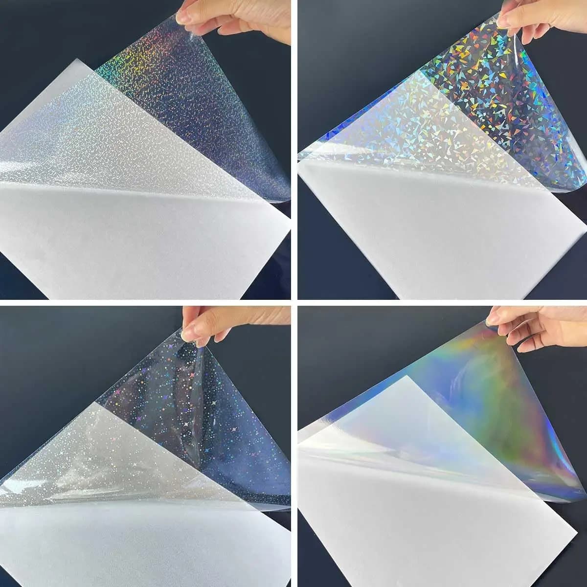 Mixed 20/40PCS A4 Holographic Clear Vinyl Self-Adhesive Waterproof Transparent Cold Laminating Film for Office & School Supplies
