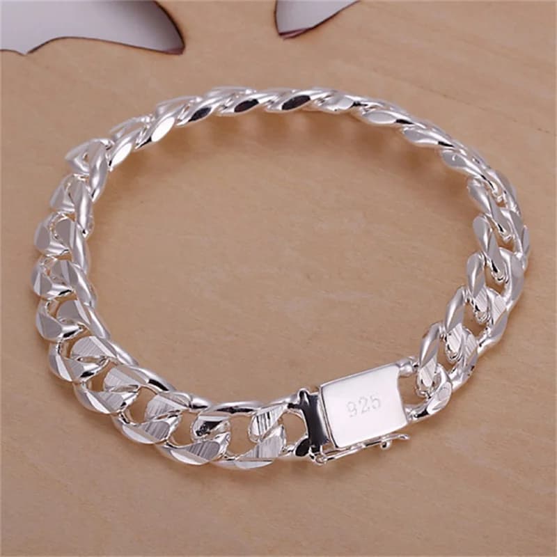 New High-end Women's Mens Fine 925 sterling Silver Bracelet Fashion Jewelry Gift Men's 10MM Square Beautiful