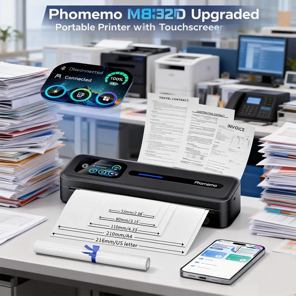 Phomemo M832D Touchscreen Portable Printer Thermal Inkless Supports Prints A4 & US Letter,Compatible with iOS/Android/PC