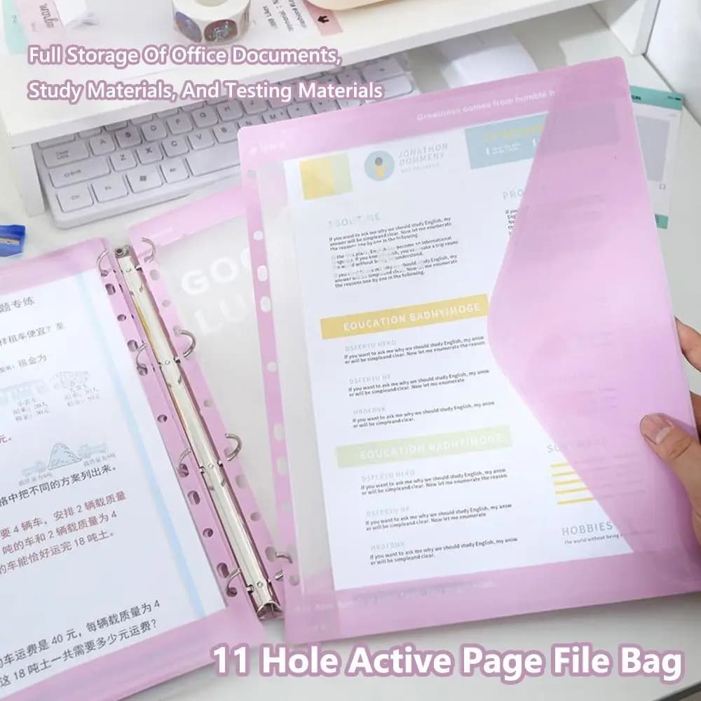 Simple Loose Leaf A4 File Folder 11-Hole Students Stationery Exam Paper Storage Bag Transparent Data Book Back To School Gift