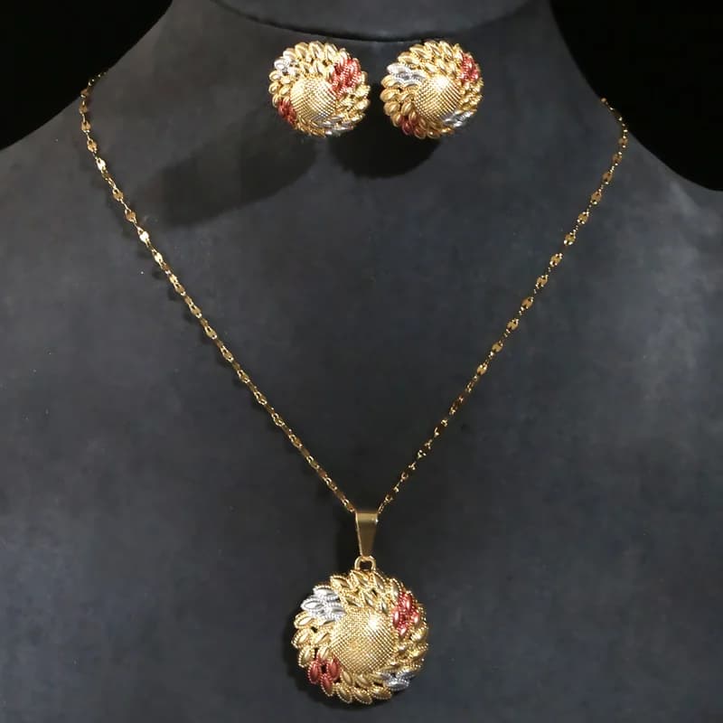 Fashion Simple Trendy Vintage Jewelry Set For Women Geometric Pendant Necklace Earrings Sets Jewelry