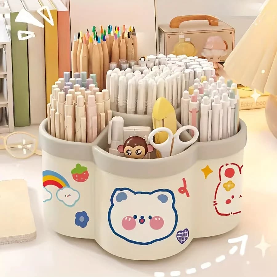 Rotating Desk Organizer - Multi-Compartment Storage Caddy, Durable PP Material - Ideal for Dorms and Office Desk Organization