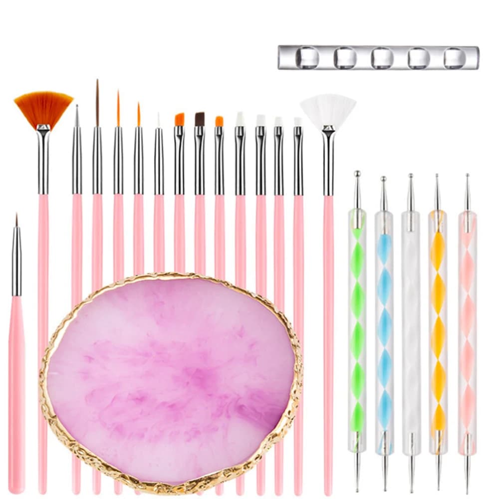 Nail Art Tool Set-22pcs Nail Brushes,Dotting Tools Resin Palette,Professional Manicure Kit for Acrylic/Gel Nails DIY Supplies.