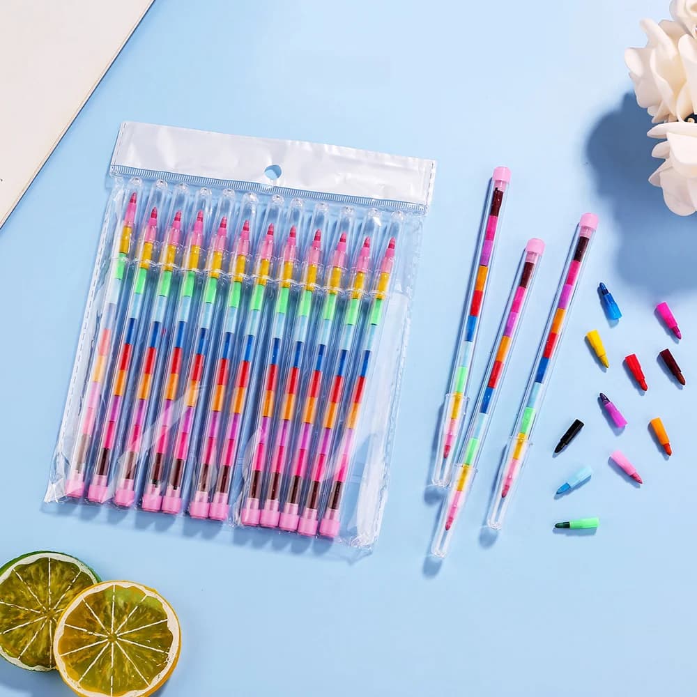 12-36Pcs Set Stackable Colorful Painting Graffiti Crayons Kids Party Supplies Birthday Gifts Kindergarten School Teacher Prizes
