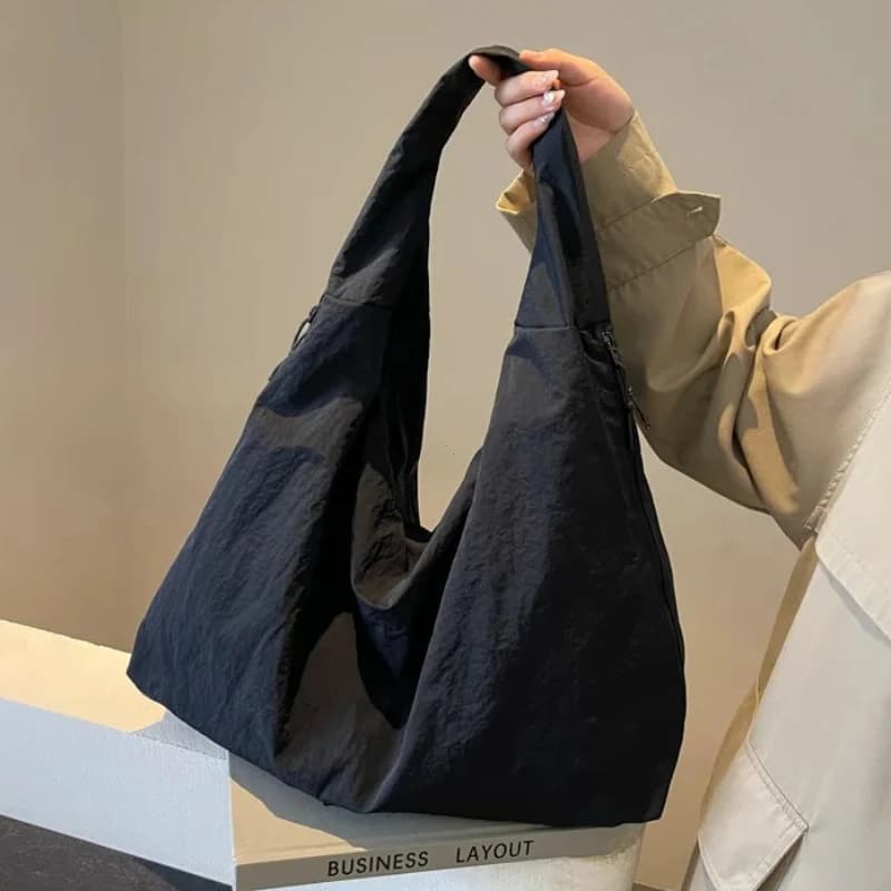 Women Simple Shoulder Bag Multi-Pocket Commuting Tote Bag Large Capacity Nylon Underarm Bag Versatile Shopping Handbag Tote