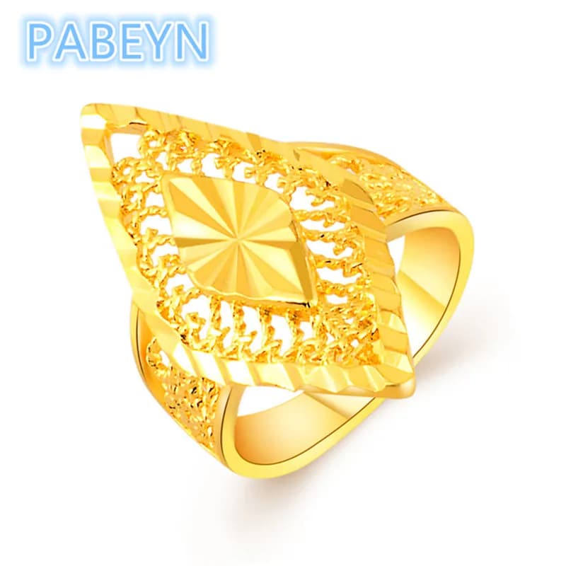 Luxury 24K Gold Rings Korean Gold Plated Geometric Rings Women's Glamour Engagement Jewelry Gifts