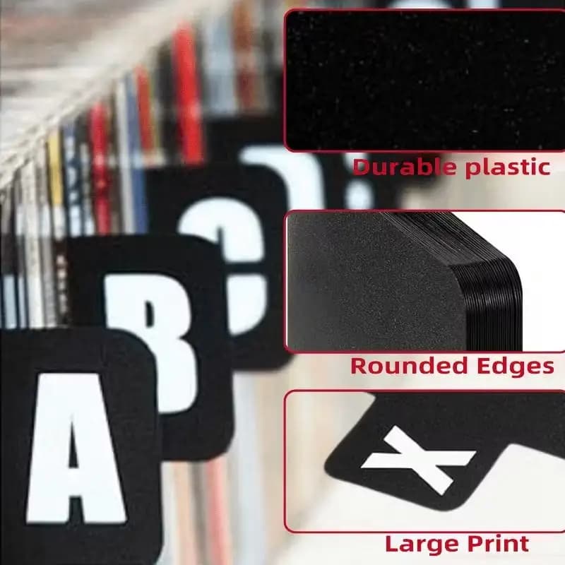 26pcs Dividers A-Z Alphabet File Storage Separator For Music Albums, Office, Home, Space-Saving CD/DVD/Vinyl Record Organizer