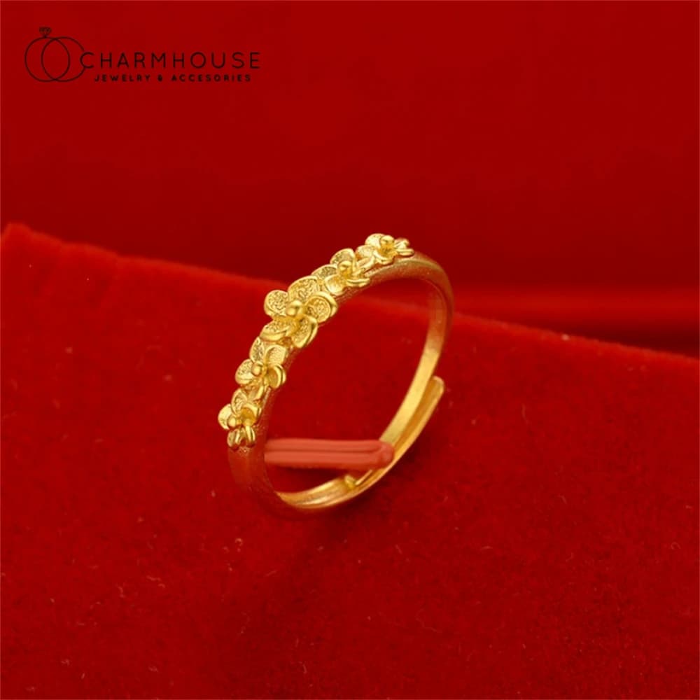 Engagement Rings for Women Gold Color Multi Flowers Thin Finger Ring Adjustable Wedding Band Vintage Jewelry Accessories Bijoux