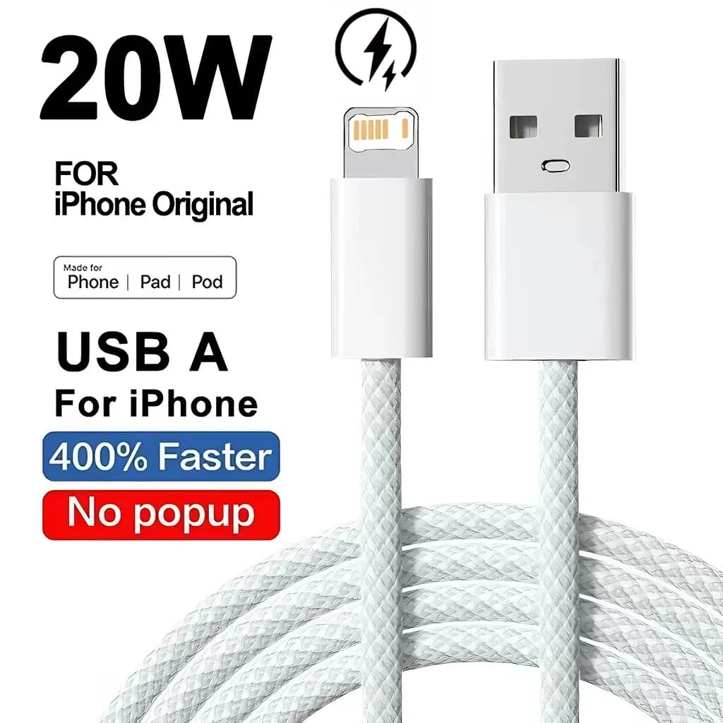 20W Braided Fast Charging USB Cable For iPhone X XR XS 6 6S 7 8 Plus 11 12 Mini 13 14 Pro Max Rapid Charge Phone Cables 1m 2m