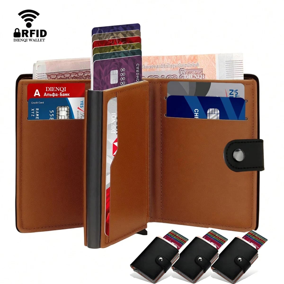 Business Card Holders Smart Wallets Rfid Bifold Wallets Pop Up Metal Card Case Bank Credit Cardholders Money Clips Wallets Men