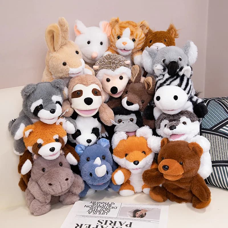 Stuffed Plush Animals Toys Hand Finger Puppet Kawaii Dolls Educational Baby Toys Learning & Education Monkey Tiger Children Gift