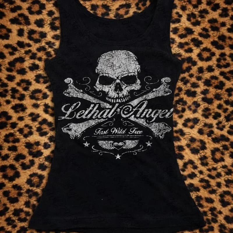 Gothic Grunge Crop Tops Vintage Women Kawaii Graphics Tops Retro Lovely Vest Punk Style E-girl Aesthetic Baby Tees Summer Tops
