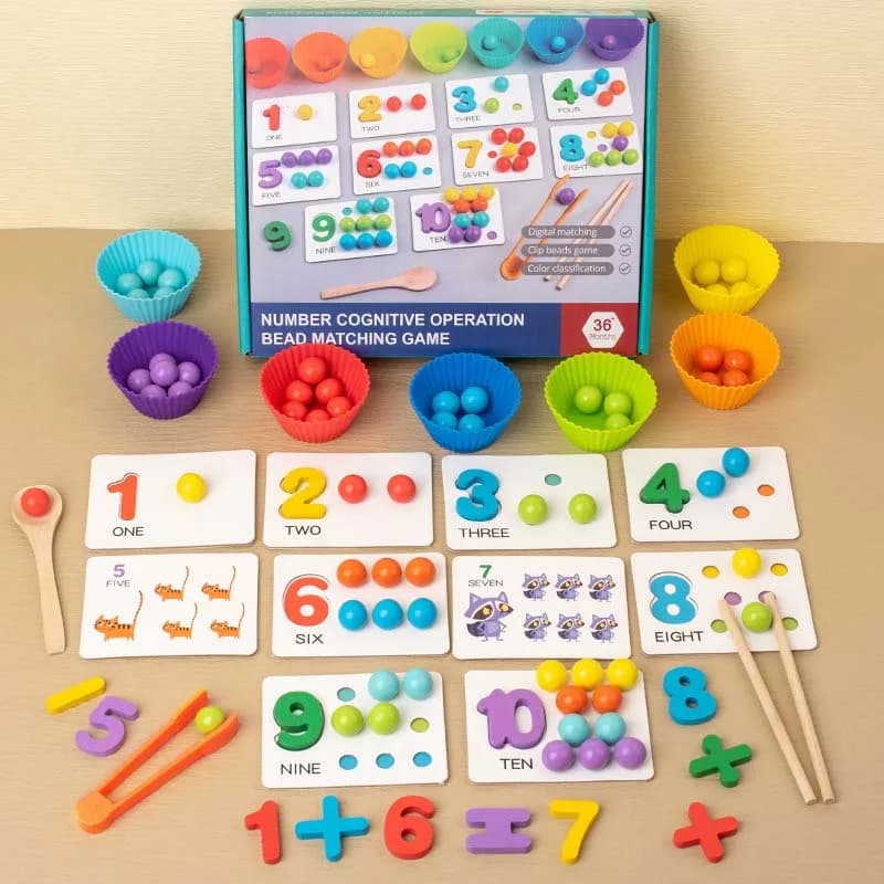Montessori Math Early Teaching Aids Kids Puzzle Clip Beads Number Cognitive Matching Puzzle Baby Fine Action Toys