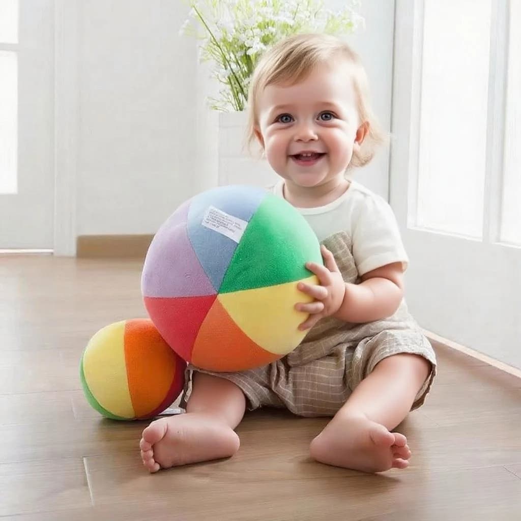 Stuffed Plush Toy for Baby, Large Colorful Ball with Bell, Learning and Education,