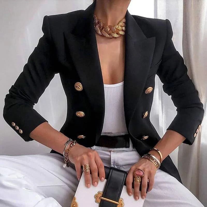 Women's Autumn Blazers New Solid Fashion Casual Suit Short Jacket Golden Button Lady Suit Comfortable Commuting Long-sleeved Top