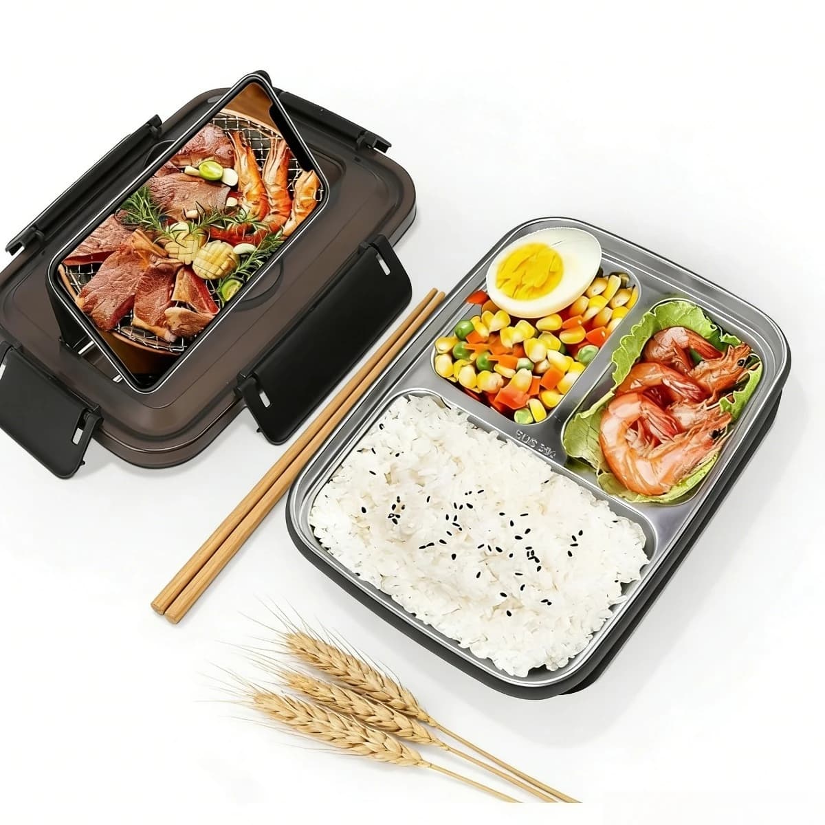 Portable Thermally Insulated Lunch Box with Compartments Stainless Steel Liner Leak Proof Bento Container for School Offices