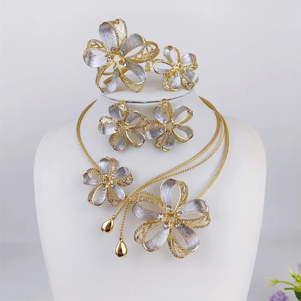 Original Dubai 18K Gold Plated Jewelry Set Women Exquisite Italian Necklace Earrings Bracelet Ring Bridal Wedding Party Gifts