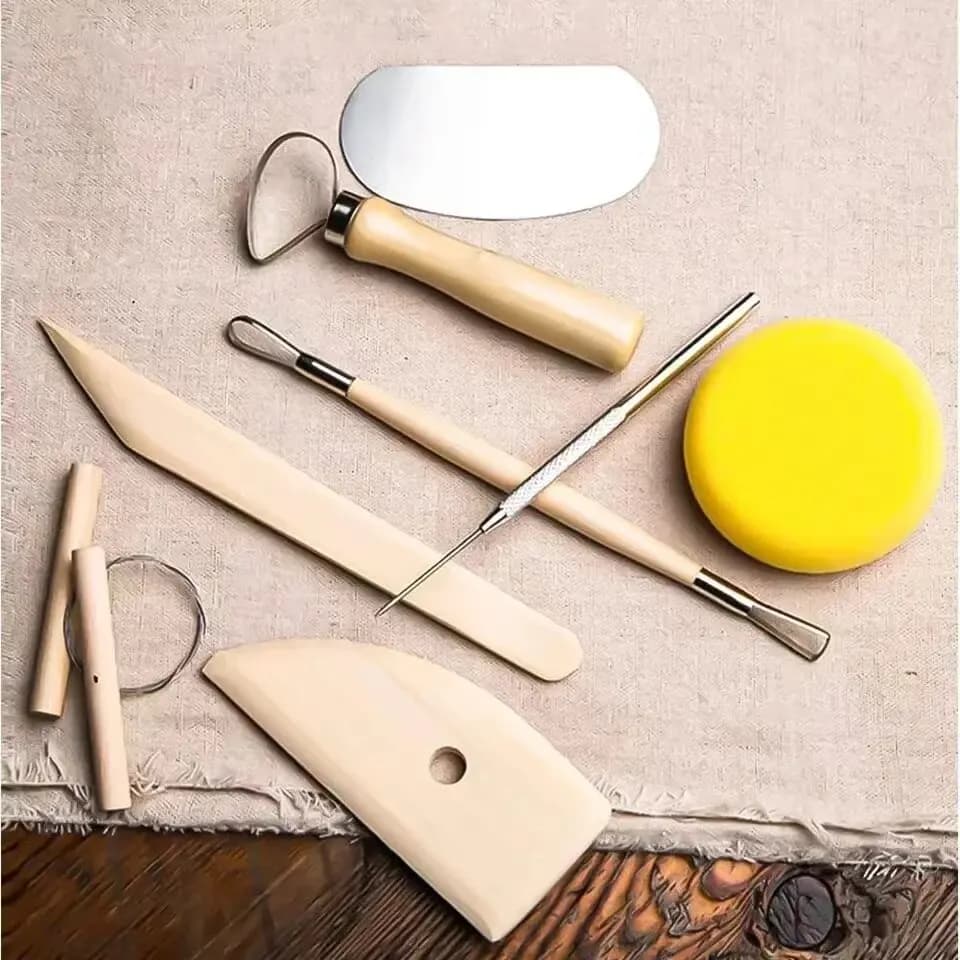8Pcs/Set Clay Tools DIY Art Ceramic Pottery Supplies Sculpting Tools Kit Wooden Plastic Carving for Pottery Modeling Tools
