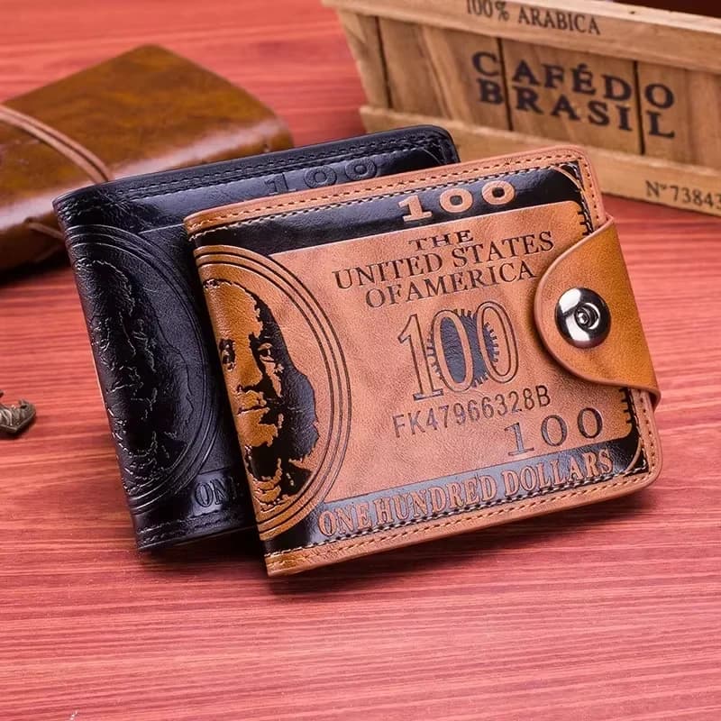 Men's Wallets with 100 US Dollar Pattern Male Photo Card Holder Leather Wallet Fashion Large Capacity Purse Bag