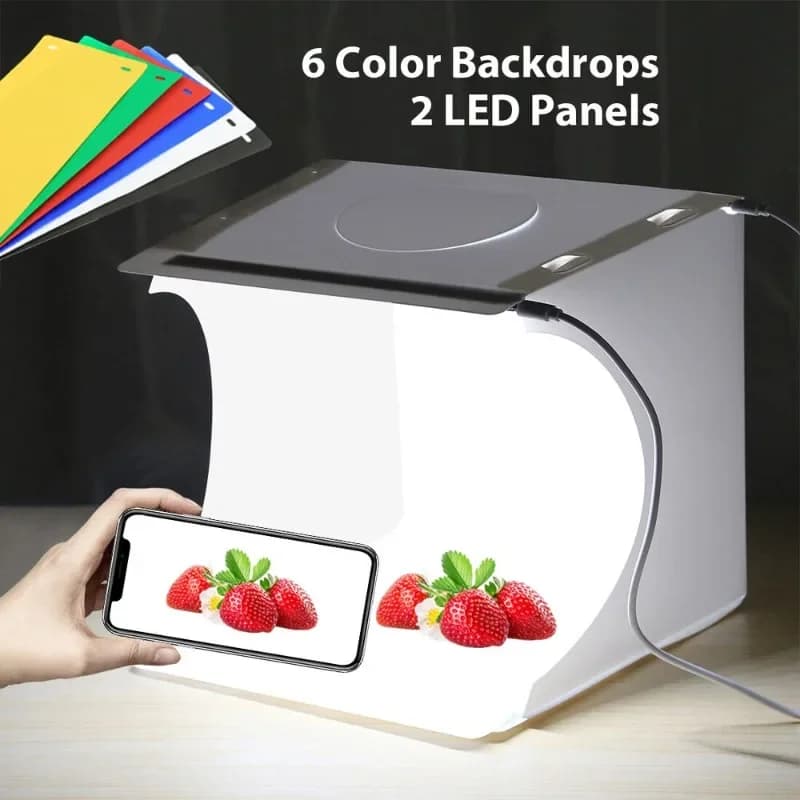 20CM Mini Photo Studio Box, Shooting Tent Box Kit, 6 Color Backdrops Panels Folding Portable 1100LM Light Photo Lighting