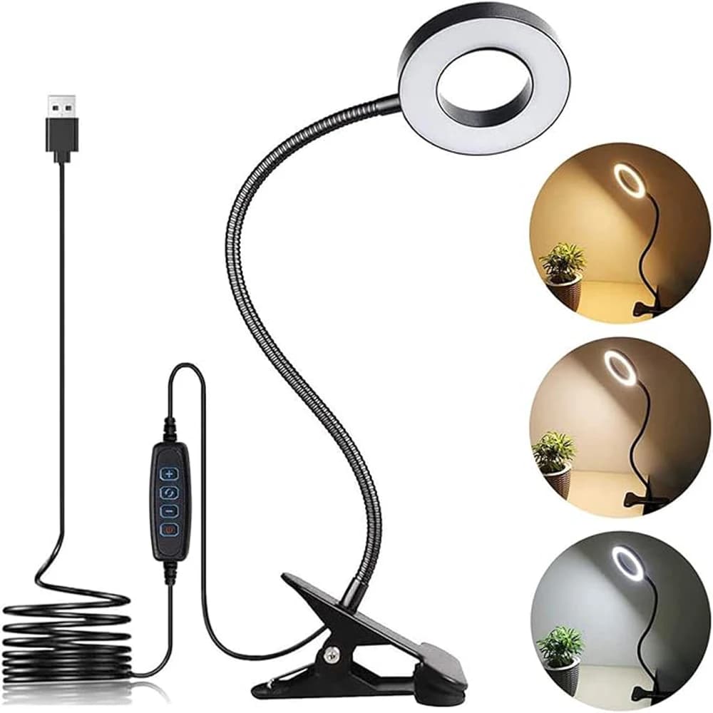 Clip on Light LED Reading Book Study Lamp 3 Color Modes 10 Brightness Eye Protection 360° Flexible Gooseneck Student Desk Lamp