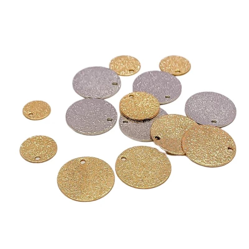White K Gold Color Round Metal Slice Pendant Charms Necklace Earrings Accessories Supplies for Jewelry Making Diy Material 10pcs