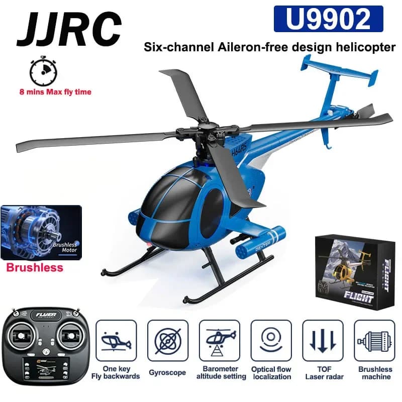 2026 New RC Helicopter MD500 6CH Aileron-free Design Fighter Jet With Brushless Motor Hughes Little Bird Professional Drone Toy