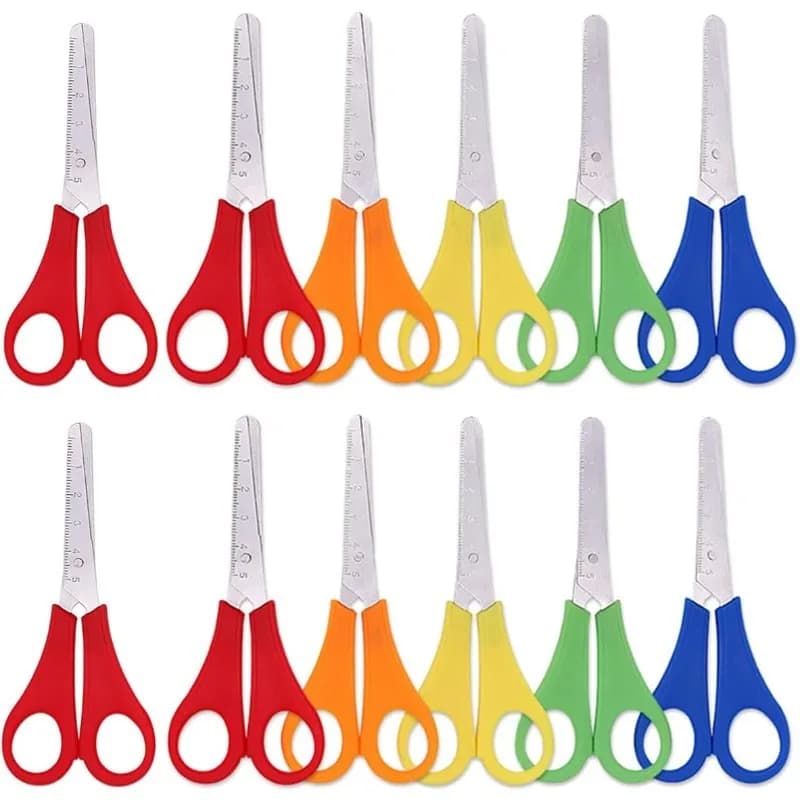 For School Office Home12 Pcs Children Safety Scissors Plastic Handle Paper Scissors Scissors with Centimeter Scale